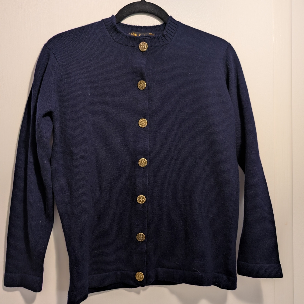 Pringle Navy Blue Cashmere Sweater Women's Size Medium Cardigan Vintage
